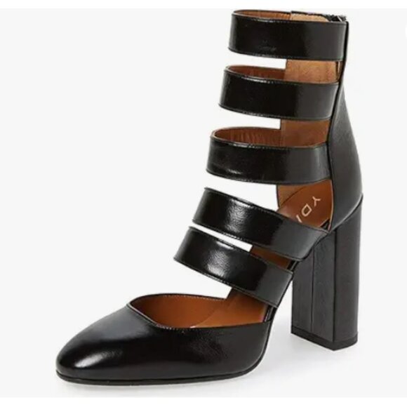 YDN Black Gladiator Strappy Sandals Block High Heel Round Toe Hollow Out Pumps - Picture 1 of 8